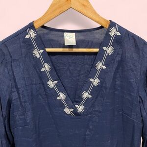 Navy white scallop embroidered swim sheer coverup dress Kona Sol pool beach